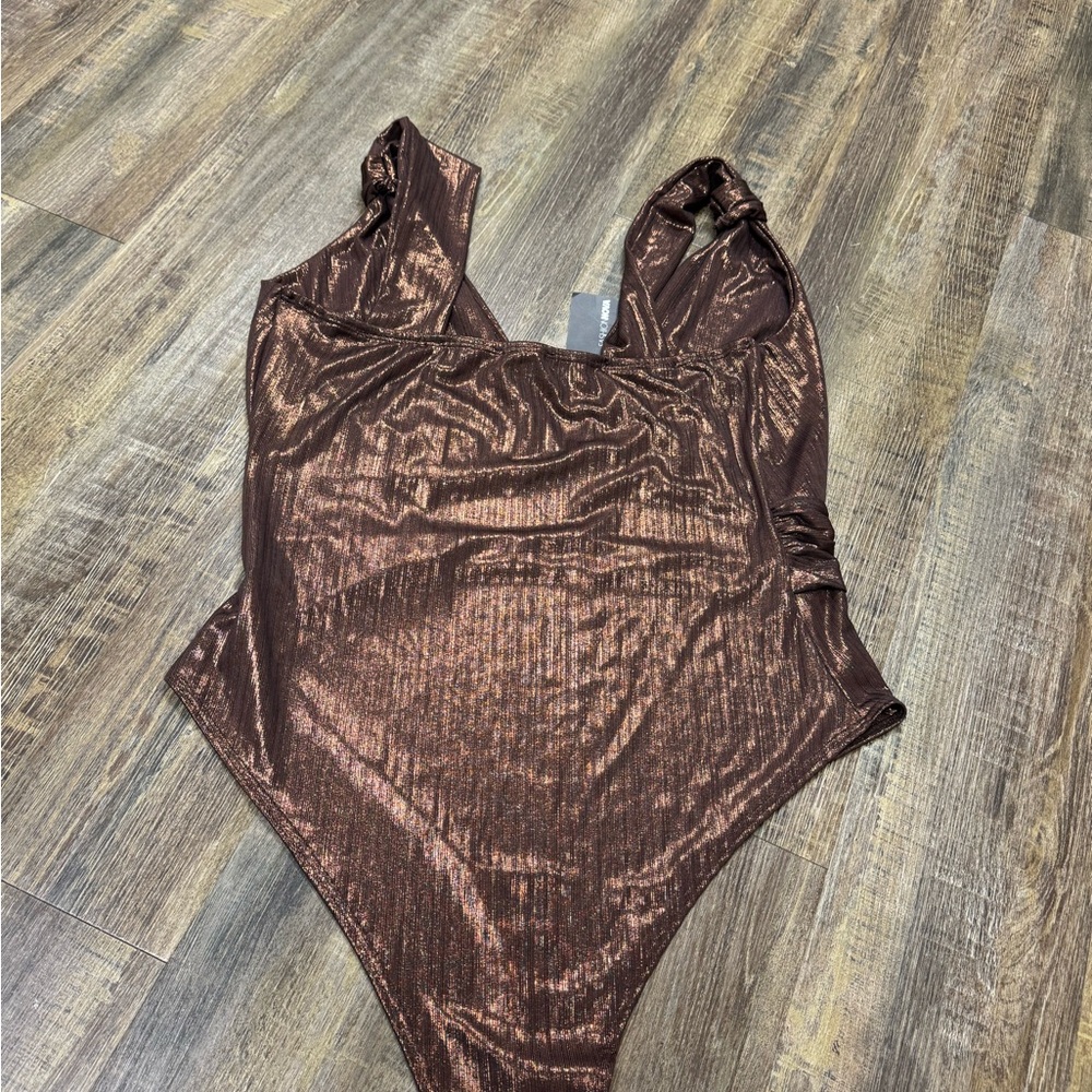 Fashion Nova 1X Metallic Brown Halter Body Suit NWT PartyClub Statement Layering - Picture 15 of 16